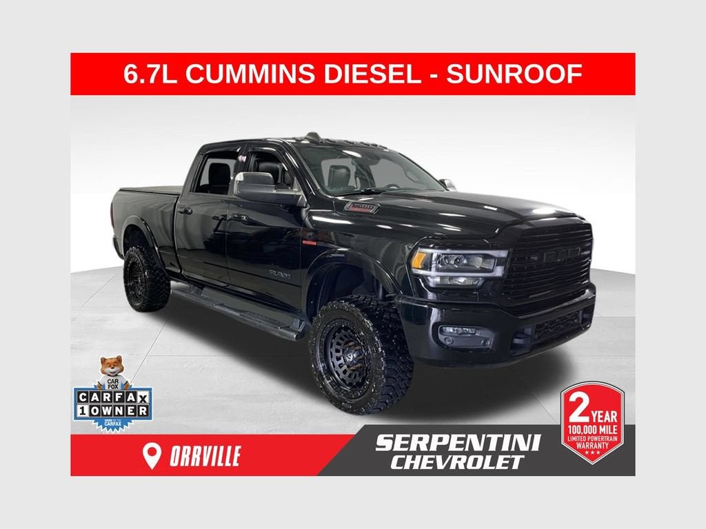 2019 RAM 3500 Laramie in Black — front three-quarter view